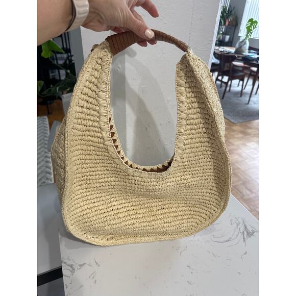 Talbots Leather Trim Straw Hobo Bag, Natural/Havana Tan, NWOT - Picture 2 of 10